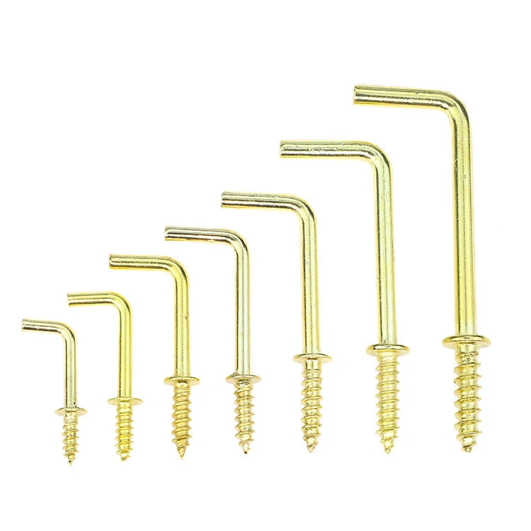 Metal 1" 1/2" 3/4" 5/8" L Shaped Screw Hook Copper Plated Right Angle Screw Hook Self Tapping Screw in Hook Frame Hangers