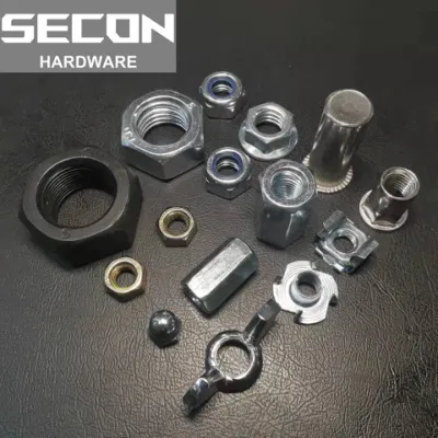 Fabriqué en Chine Approvisionnement d'usine Écrou hexagonal DIN 934/Écrou de blocage à insert en nylon DIN985/Écrou d'accouplement DIN6334/Écrou à bride DIN6923/Écrou à oreilles DIN315/Écrou à ressort/Écrou à souder